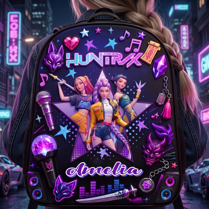 Fantasy Pop Warriors Neon Music - Personalized Backpack, Lunch Bag, Pencil Case & Water Bottle - Back to School Gift