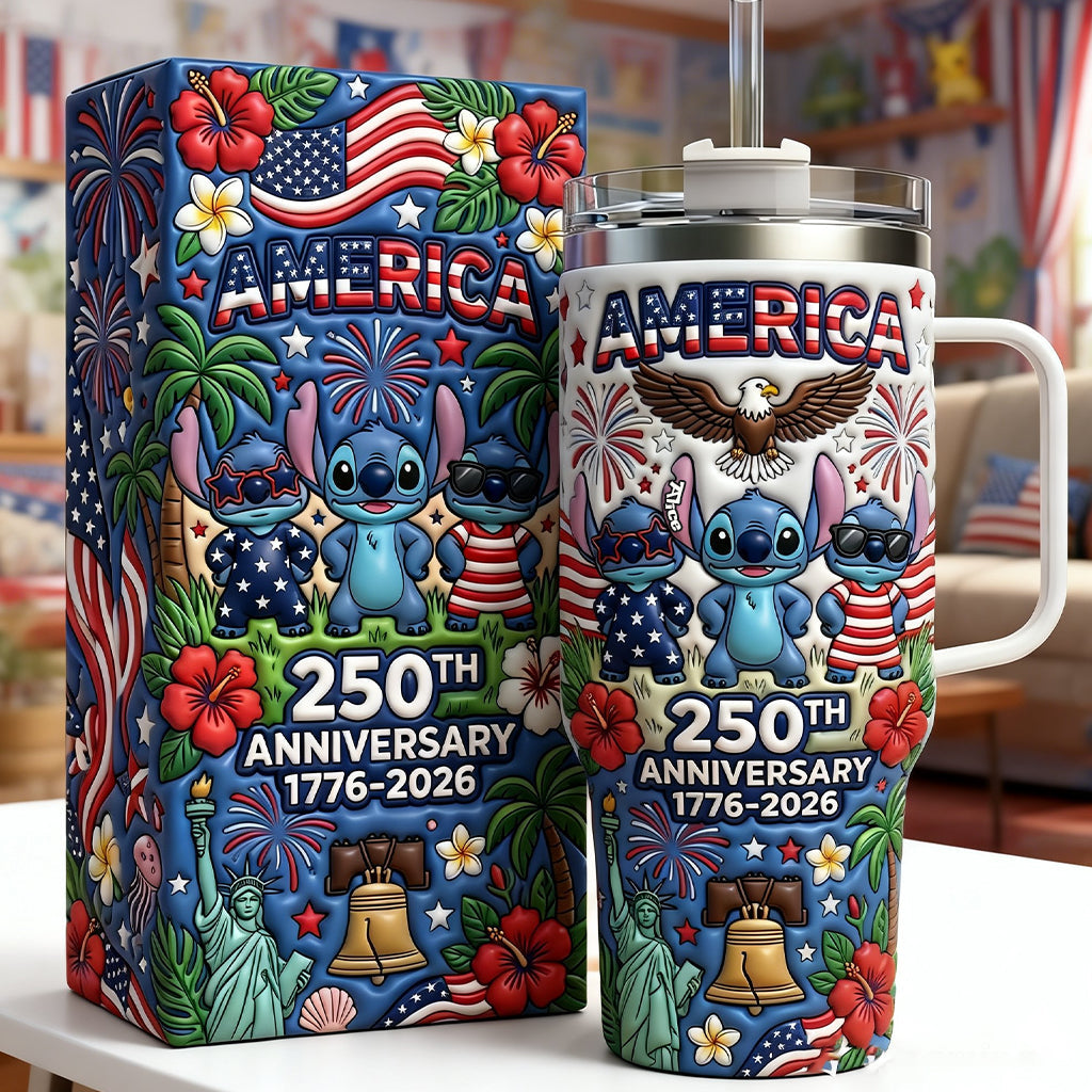 Sti 250th Anniversary Blue Alien - Personalized Tumbler With Handle - Independence Gift For Movie Fans