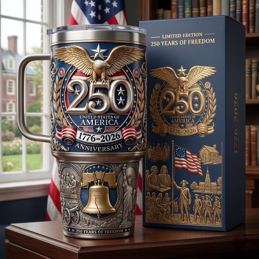 United States Eagle Liberty Bell 250th Anniversary - Personalized Tumbler - Gift For Patriots