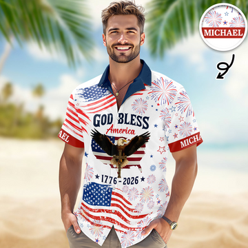 Patriotic 250th Anniversary God Bless America Eagle - Personalized Hawaiian Shirt - Gift for Dad, Husband, Grandpa HN02 - image 2