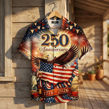 US 250th Anniversary 1776 2026 Map Flag Eagle Fireworks - Hawaiian Shirt - Patriotic Gift For Dad