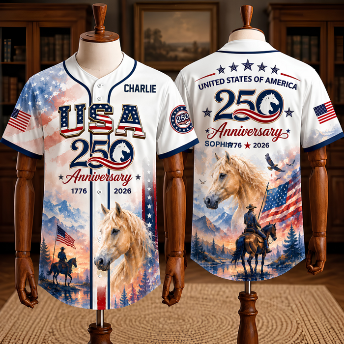 USA 250 Anniversary Horse Cavalry American Flag - Personalized Baseball Jersey - Gift For Patriots