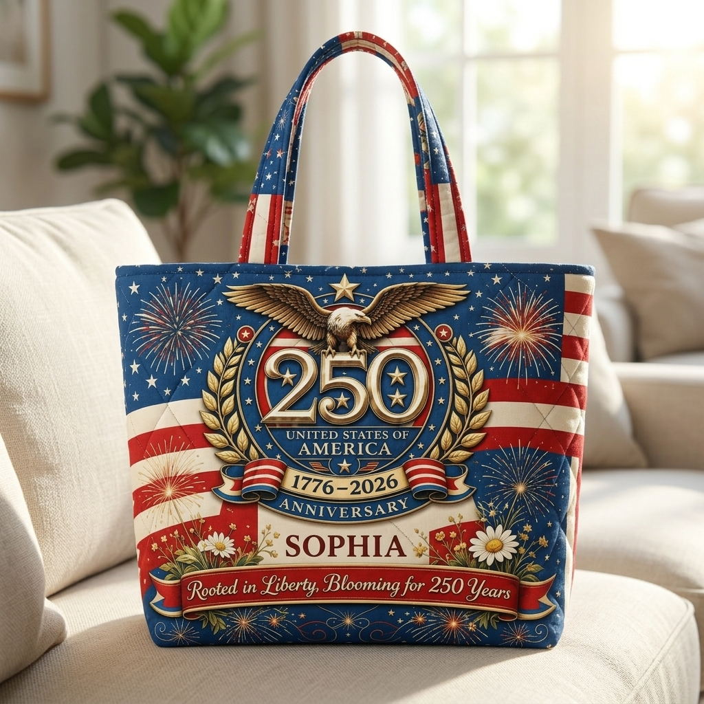 US 250th Anniversary Patriotic Bald Eagle - Personalized Quilted Tote Bag - Gift For Her
