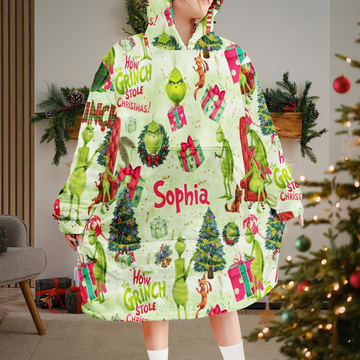 Grch Green Monster Merry Grinchmas - Personalized Blanket Hoodie - Christmas Gift HH01