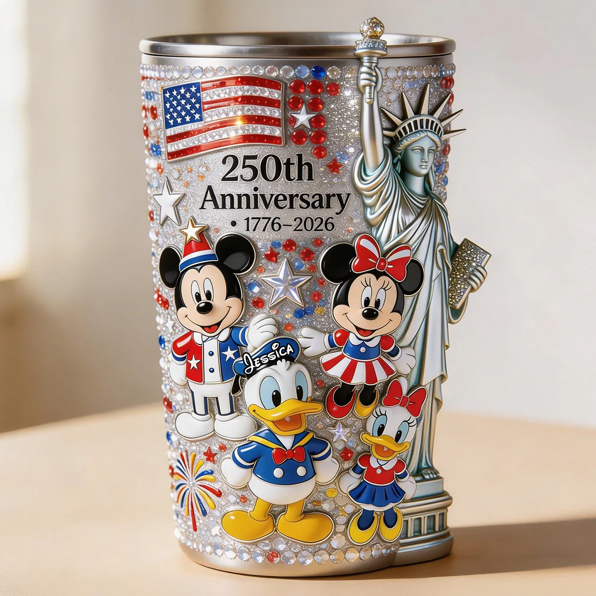 MkMo 250th Anniversary With Cute Characters - Personalized Tumbler - Independence Day For Movie Fans