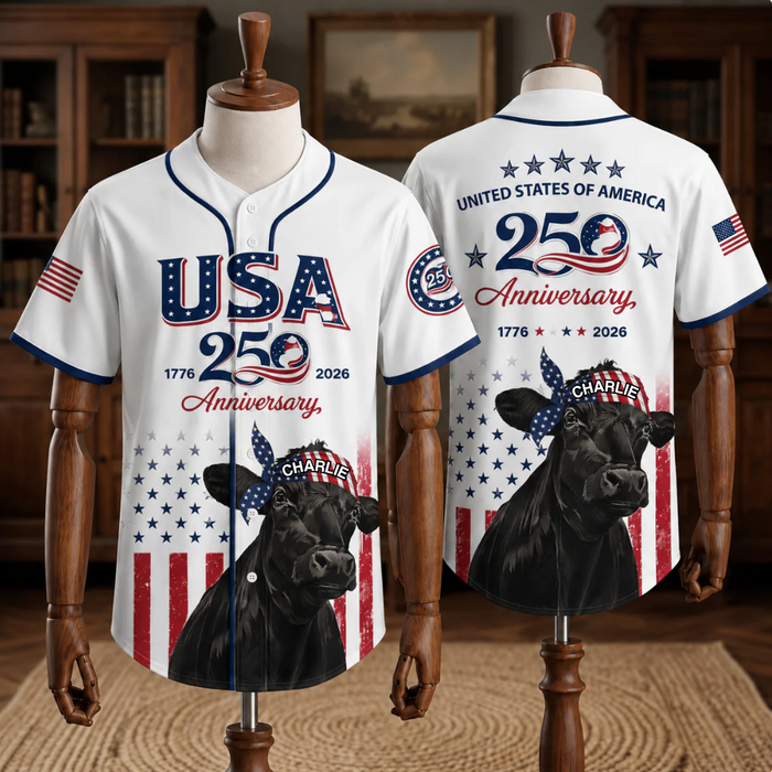 Black Cow Bandana USA 250th - Personalized Baseball Jersey - Patriotic Gift For Family