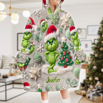 Grch Green Monster Merry Grinchmas - Personalized 3D Inflated Effect Blanket Hoodie - Christmas Gift HH01