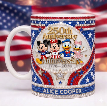 MkMo Magical Mouse & Funny Friends Celebrate 250th Anniversary -  Personalized Edge To Edge Mug - Gift For Movie Fans, Patriots
