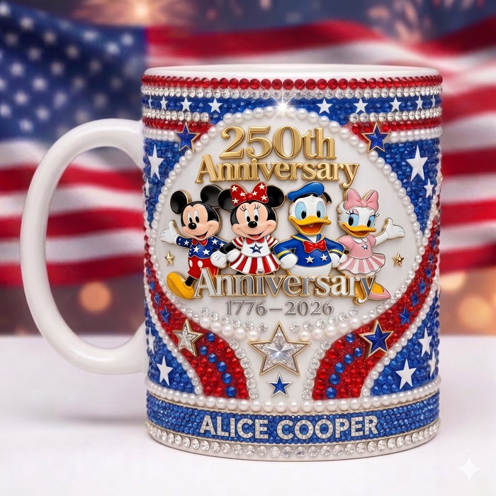 MkMo Magical Mouse & Funny Friends Celebrate 250th Anniversary -  Personalized Edge To Edge Mug - Gift For Movie Fans, Patriots