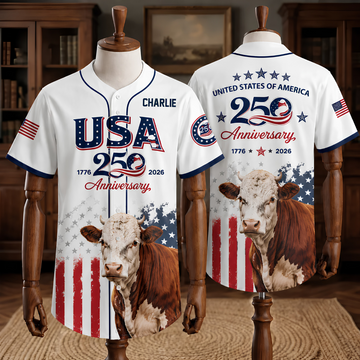 USA 250 Anniversary Hereford Cattle - Personalized Baseball Jersey - Gift For Patriots