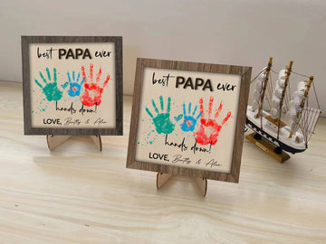 litzzy Personalized Best Dad Ever Signs, Father's Day Handprint Wooden Plaque, Handprint Art for Dad, Dad Custom Gift, Father's Day DIY Custom Wooden Sign   