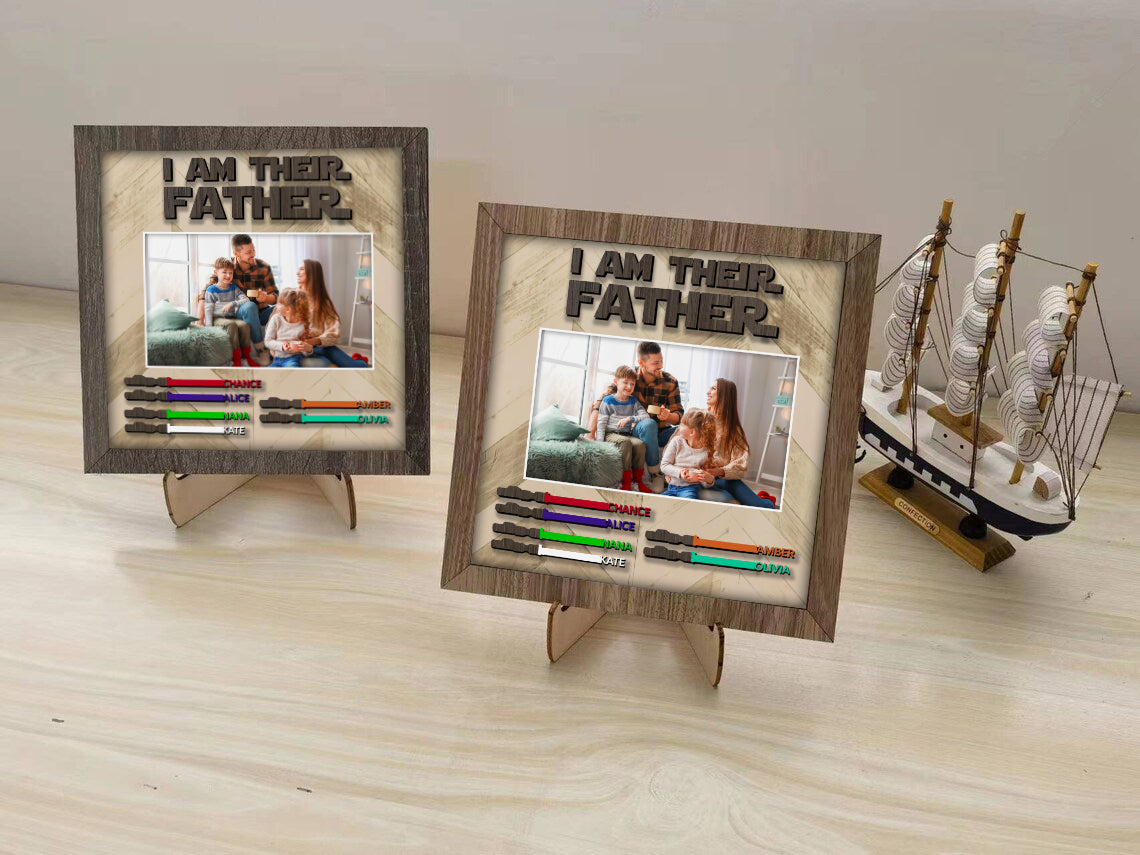 litzzy Unique Lightsaber Gift for Dad With Photo Upload: I Am Their Father Sign, Father's Day Gift 2023, Father Wooden Handmade Sign Custom Wooden Sign   