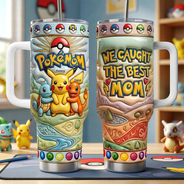 PoMo We Caught The Best Mom - Personalized Tumbler With Handle - Gift For Mom, Movie Fans
