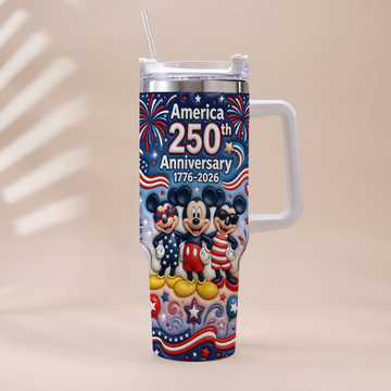 MkMo 250th Anniversary American Mouse - Personalized Tumbler With Handle - Independence Gift For Movie Fans