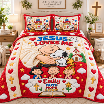 Peace In God Arm, Jesus Loves Me Religious Gifts For Christians - Personalized Quilted Bedding Set