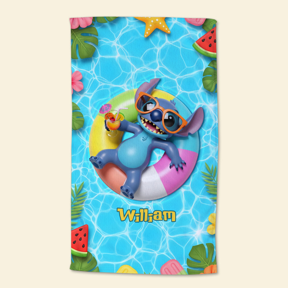 Summer Vacation With Cute Aliens - Personalized Beach Towel - Vacation Gift For Movie Fans - Sti BA01
