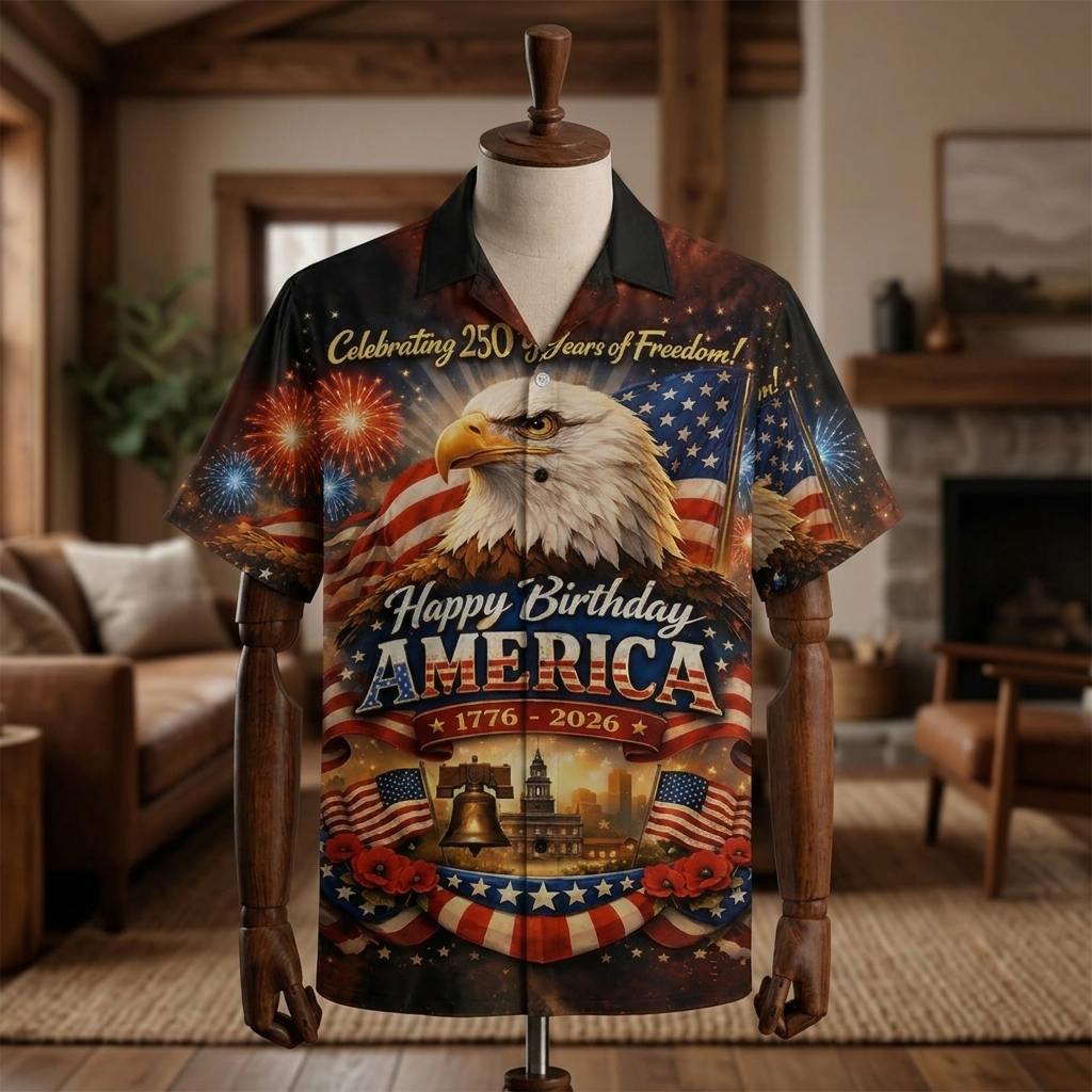 America Celebrating 250 Years Eagle US Flag - Hawaiian Shirt - Patriotic Gift For Him - image 2