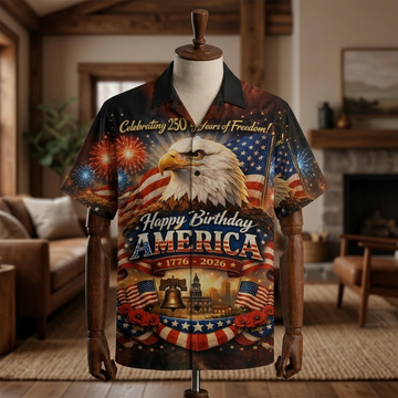 America Celebrating 250 Years Eagle US Flag - Hawaiian Shirt - Patriotic Gift For Him - image 2