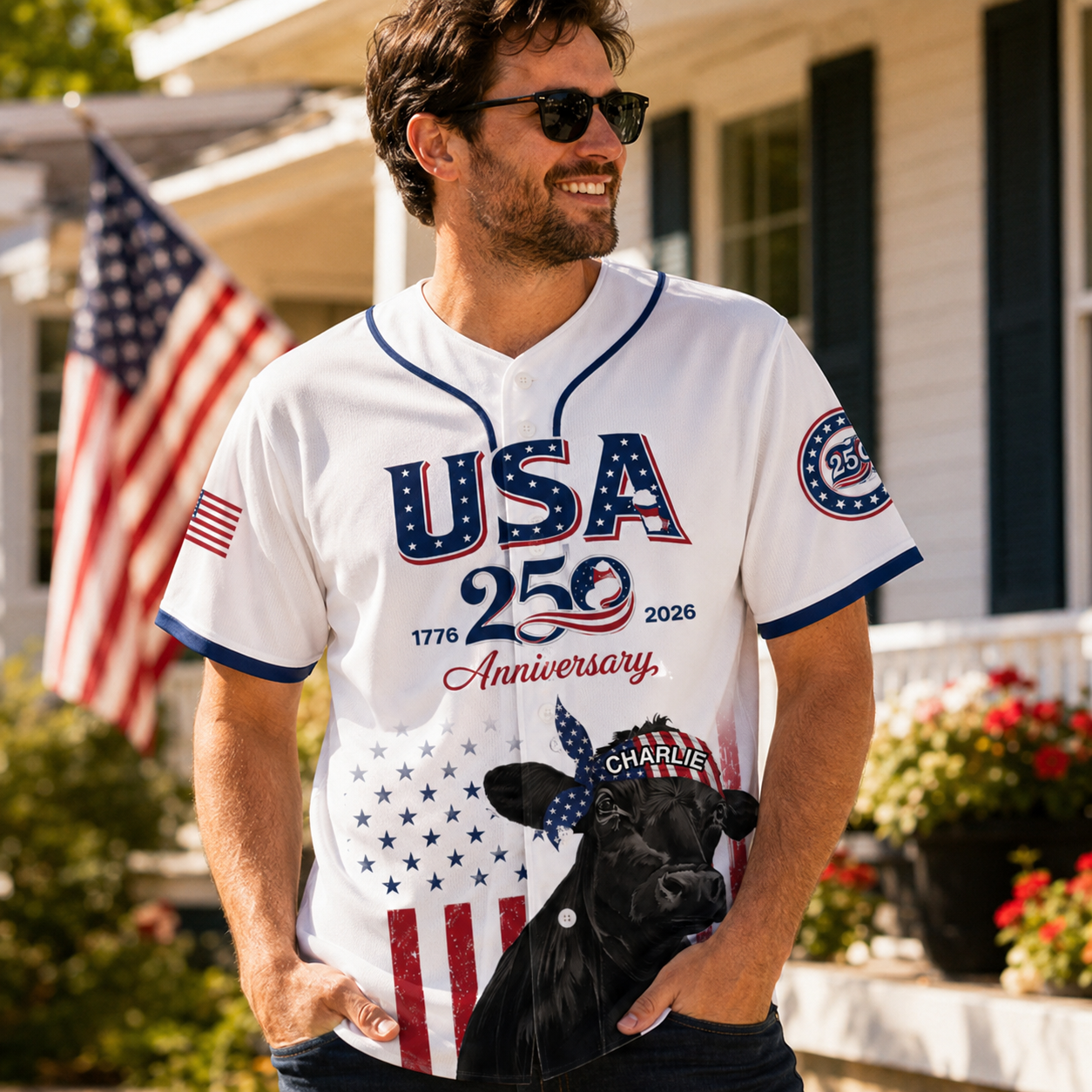 Black Cow Bandana USA 250th - Personalized Baseball Jersey - Patriotic Gift For Family - image 2