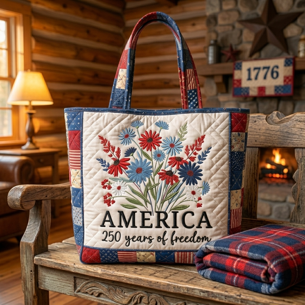 America 250 Years Of Freedom Flower - Quilted Tote Bag - Patriotic Gift For Her - image 2