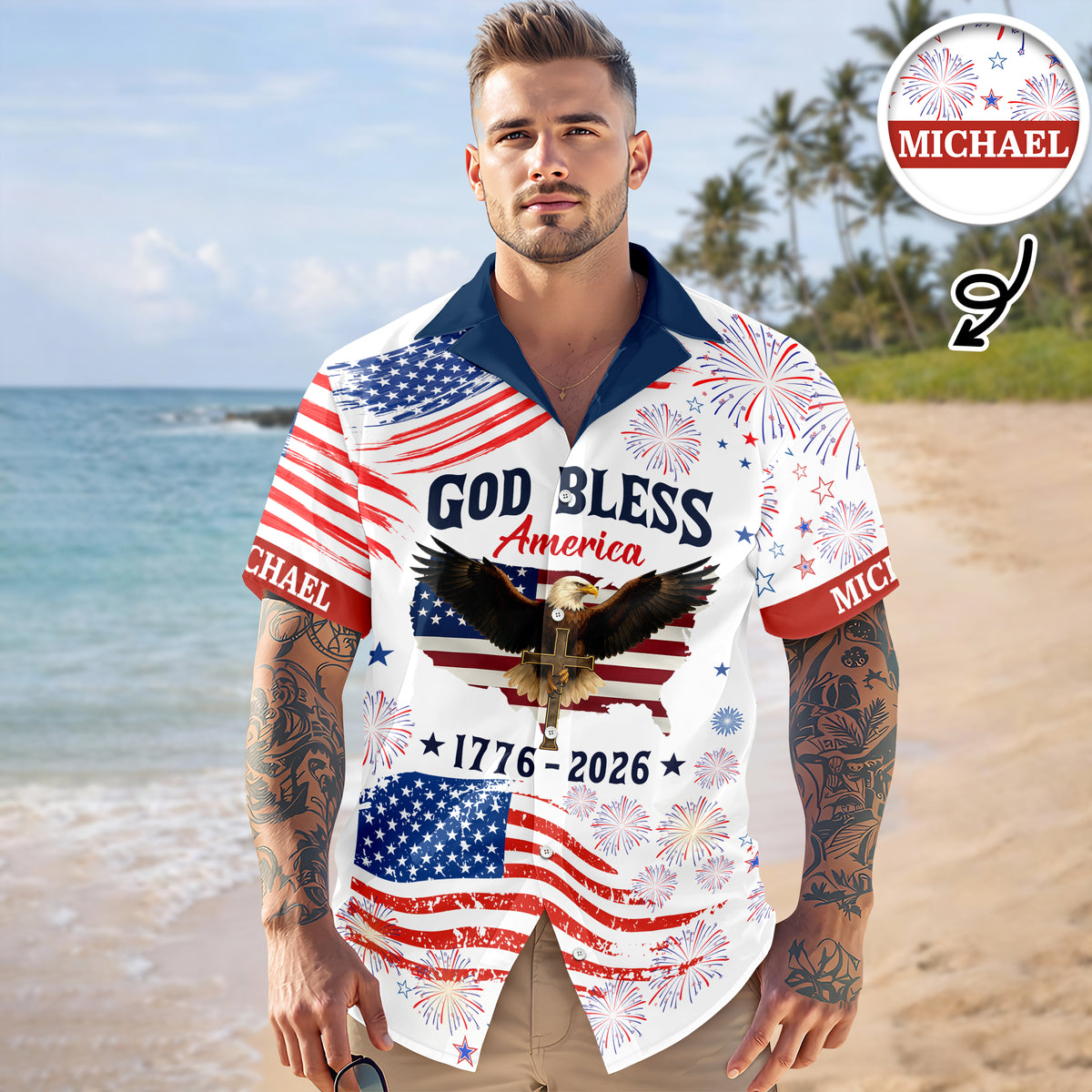 Patriotic 250th Anniversary God Bless America Eagle - Personalized Hawaiian Shirt - Gift for Dad, Husband, Grandpa HN02 - image 3