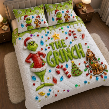 Grch Green Monster Merry Grinchmas Custom Name Christmas Gift For Fan Movies - Personalized Quilted Bedding Set HH01