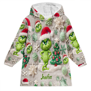Grch Green Monster Merry Grinchmas - Personalized 3D Inflated Effect Blanket Hoodie - Christmas Gift HH01