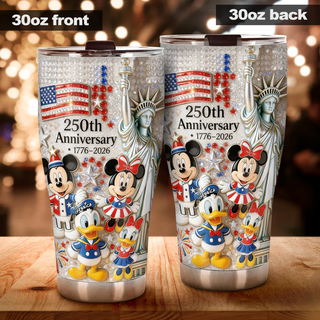 MkMo 250th Anniversary With Cute Characters - Personalized Tumbler - Independence Day For Movie Fans