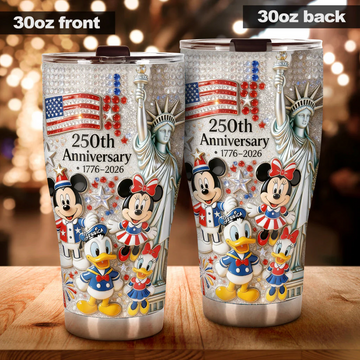 MkMo 250th Anniversary With Cute Characters - Personalized Tumbler - Independence Day For Movie Fans