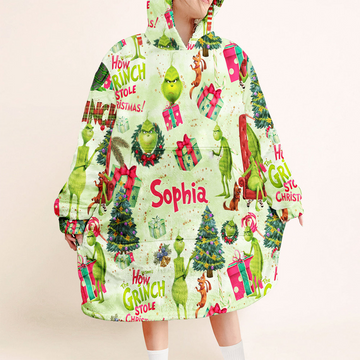Grch Green Monster Merry Grinchmas - Personalized Blanket Hoodie - Christmas Gift HH01