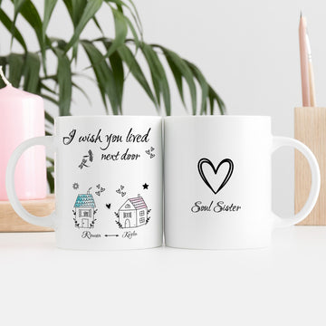 I Wish You Loved Next Door Mug, Long Distance Family Gift, Couples Gift, Two Locations Love Map, Valentine's Gift, Best Friend With Name