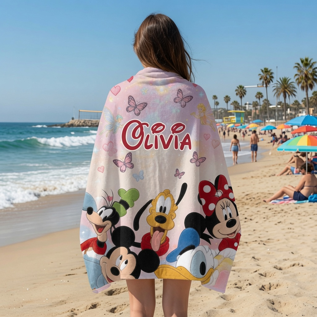 Magic Mouse With Friends - Personalized Beach Towel/ Bath Towel - Gift For Movie Fans, Summer Vacation - MkMo HH01 - image 2