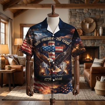 USA 250 Years Faith Freedom Cross Eagle - Hawaiian Shirt - Gift For Him - image 2