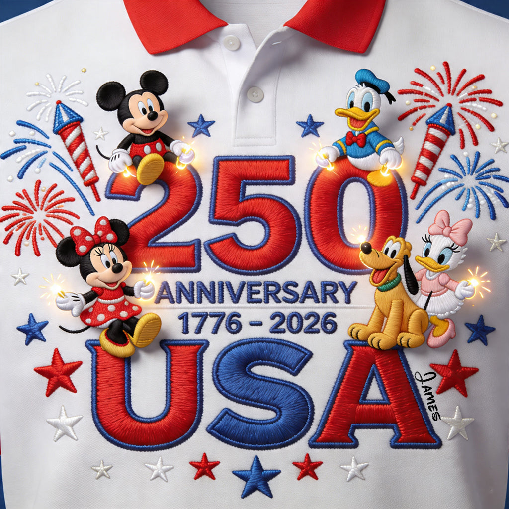 MkMo 250th Anniversary With Funny Friends - Personalized Polo Shirt - Independence Gift For Movie Fans