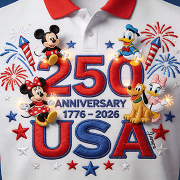 MkMo 250th Anniversary With Funny Friends - Personalized Polo Shirt - Independence Gift For Movie Fans