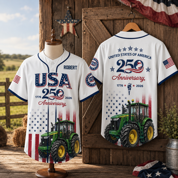 Celebrate America 250th Anniversary With Green Tractor - Personalized Baseball Jersey - Gifts For Patriotic