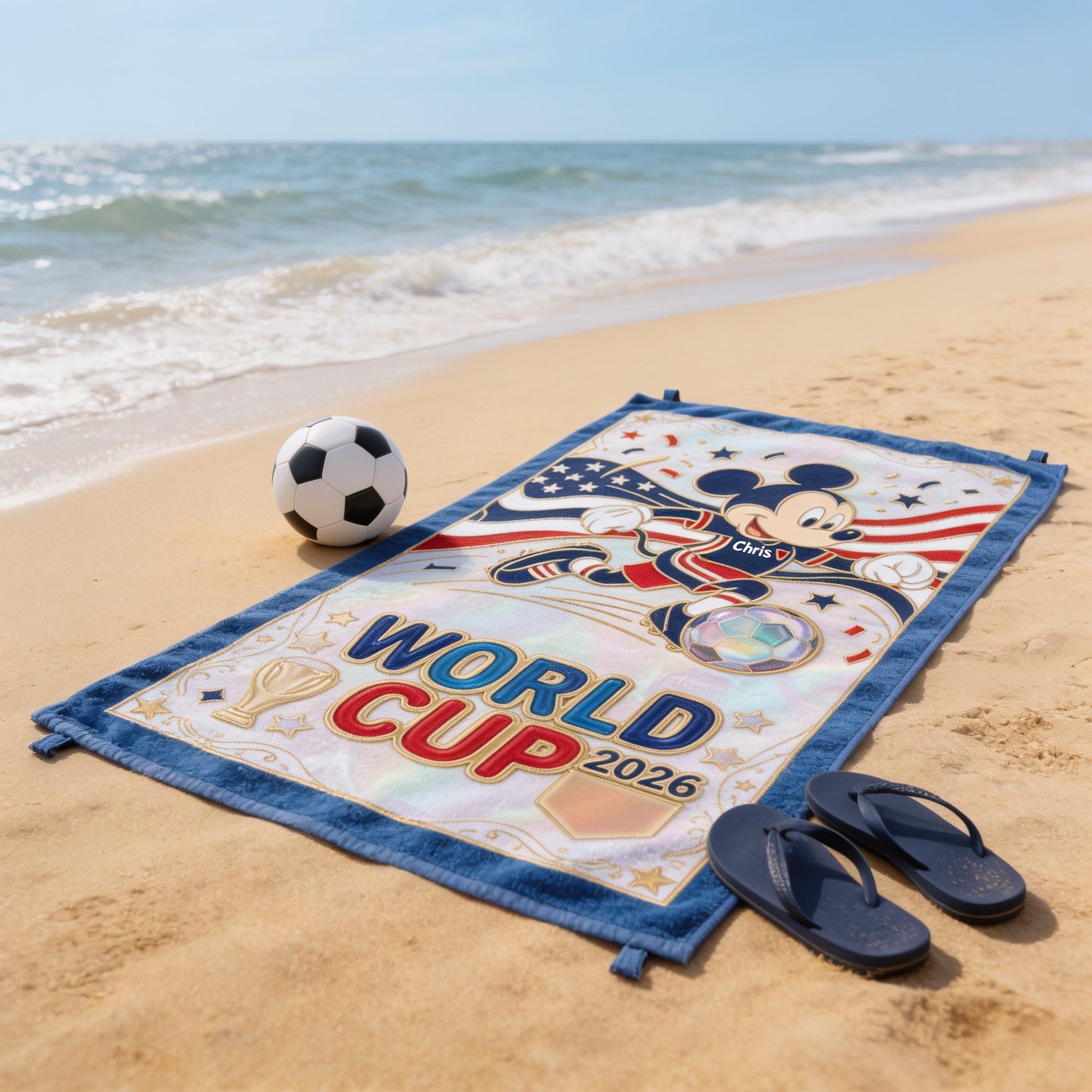 Summer Vacation With Magical Football Player - Personalized Beach Towel - Vacation Gift For Football Fans - MkMo - image 2
