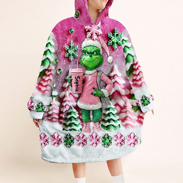 Grch Green Monster Pink - Personalized 3D Inflated Effect Blanket Hoodie - Christmas Gift HH01