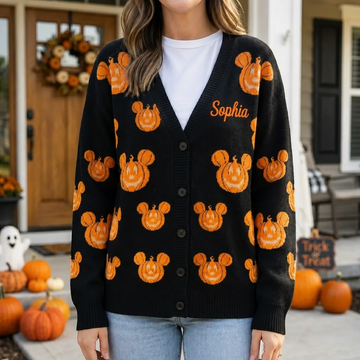 MkMo Magic Mouse  Spooky Season Pumpkin Halloween - Personalized Cardigan-TN0109262156