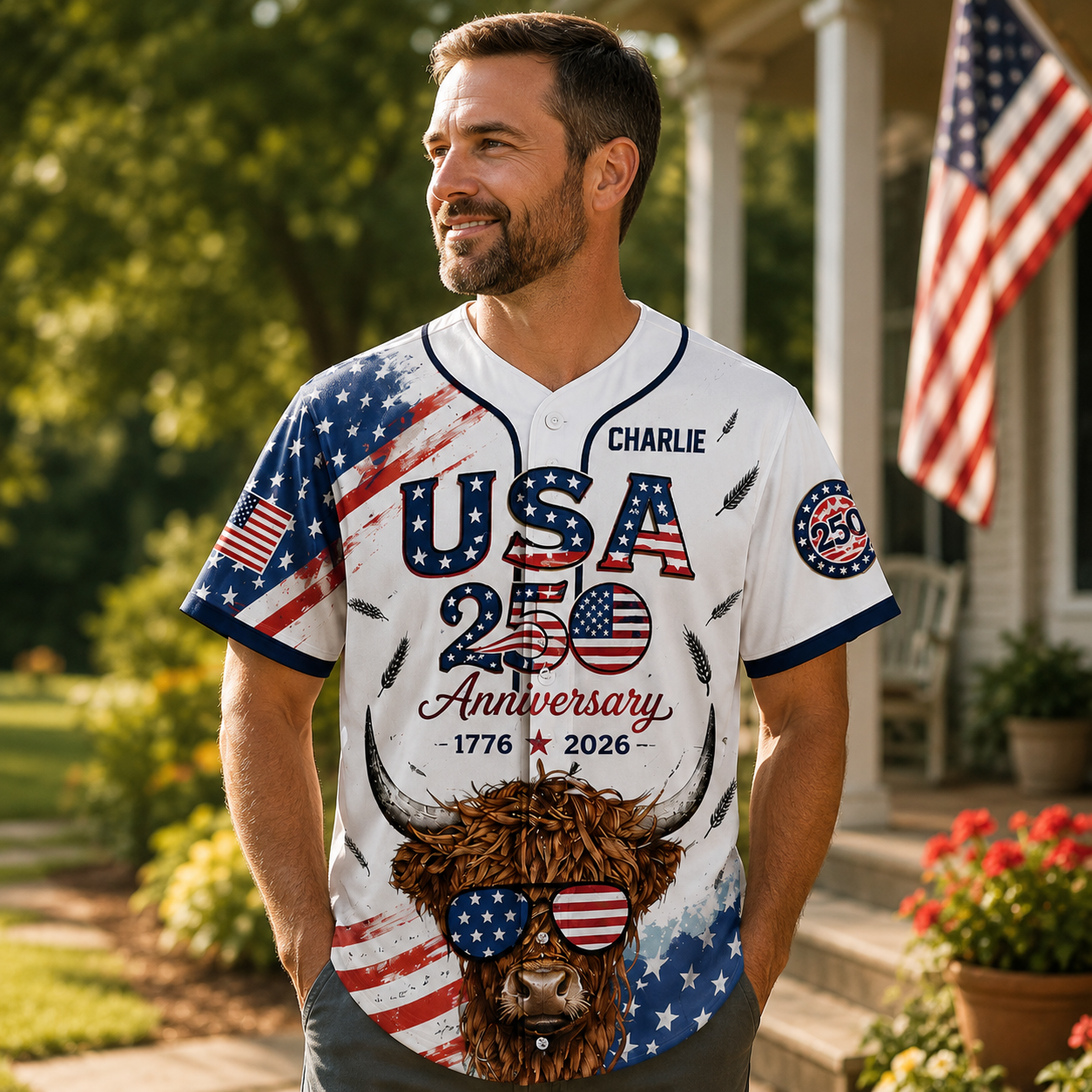 USA 250 Anniversary Highland Cow - Personalized Baseball Jersey - Gift For Patriots - image 2