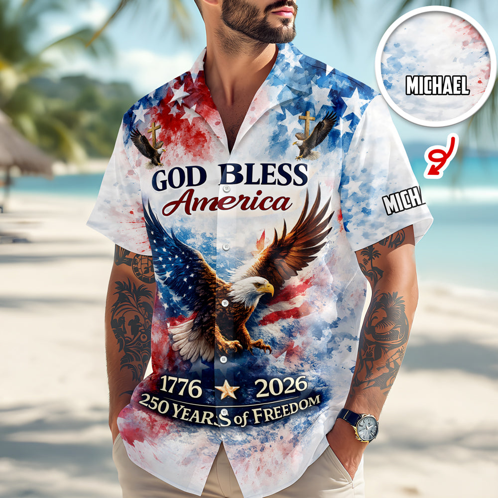 Patriotic 250th Anniversary God Bless America Eagle - Personalized Hawaiian Shirt - Gift for Dad, Husband, Grandpa HN02 - image 2