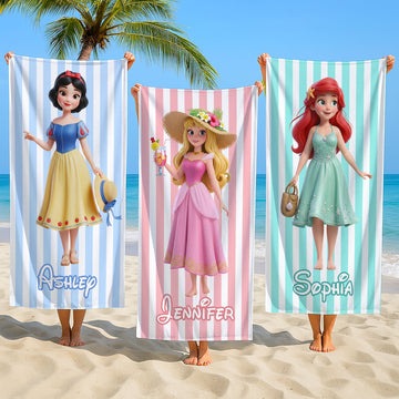 Summer Time With Beautiful Princess - Personalized Beach Towel - Vacation Gift For Movie Fans - DSNY BA01