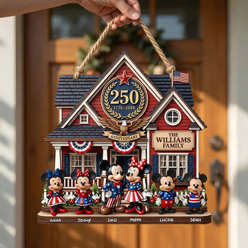 MkMo Magic Mouse Celebrate 250 Years Of America's Freedom - Personalized Custom Shaped Wood Sign - Gift For Family, Patriots BA01
