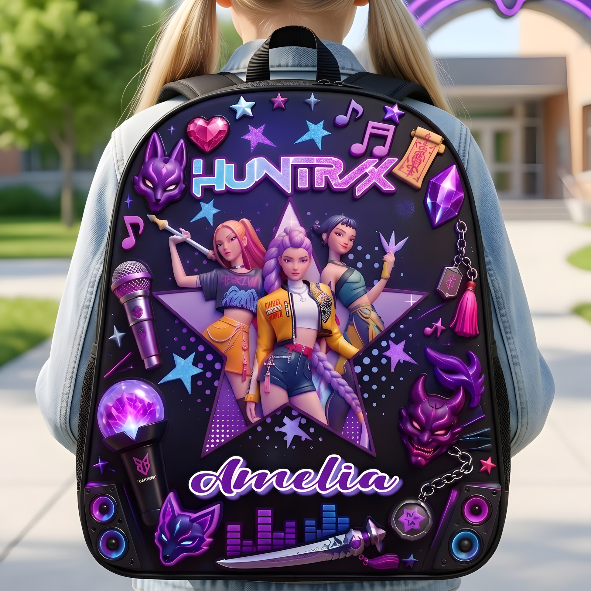 Fantasy Pop Warriors Neon Music - Personalized Backpack, Lunch Bag, Pencil Case & Water Bottle - Back to School Gift - image 2