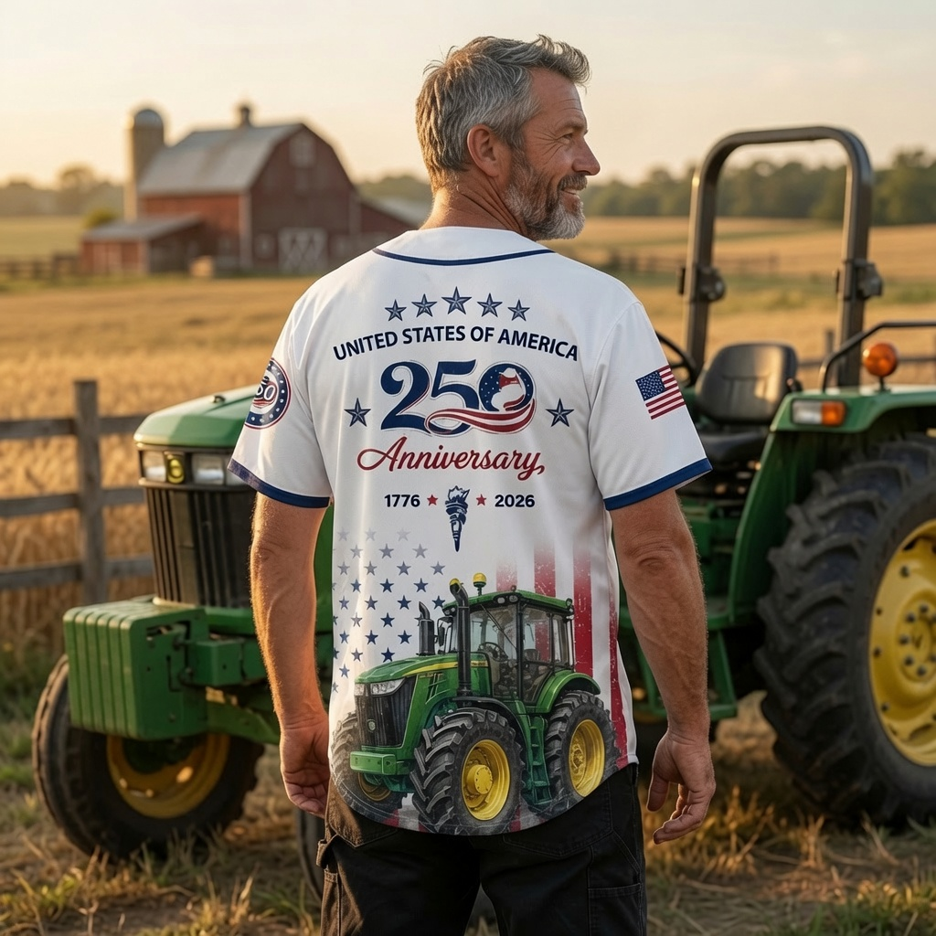 Celebrate America 250th Anniversary With Green Tractor - Personalized Baseball Jersey - Gifts For Patriotic - image 3