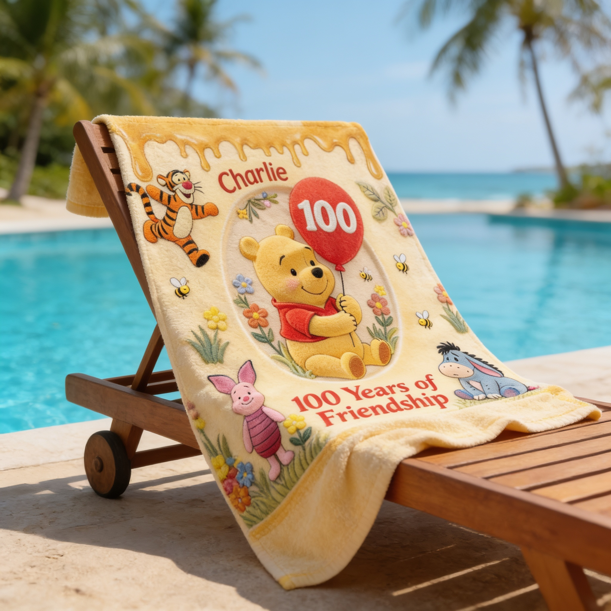 100th Anniversary Friendship With Honey Bear Celebration - Personalized Beach Towel - Vacation Gift For Movie Fans - DSNY - image 3