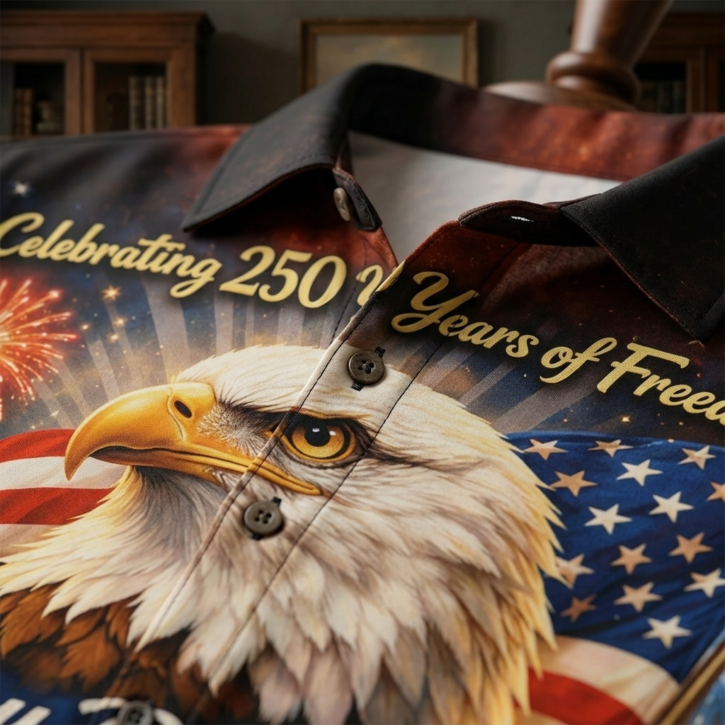 America Celebrating 250 Years Eagle US Flag - Hawaiian Shirt - Patriotic Gift For Him - image 3