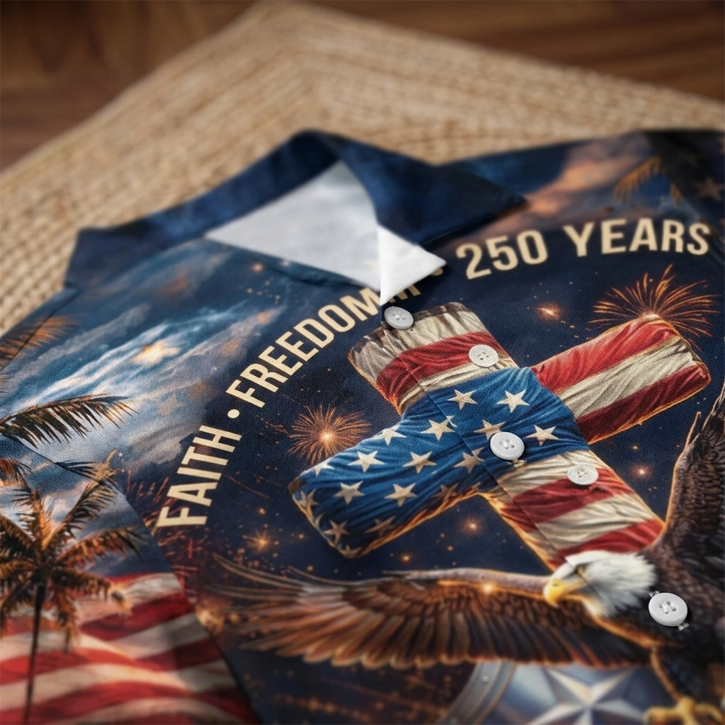 USA 250 Years Faith Freedom Cross Eagle - Hawaiian Shirt - Gift For Him - image 3