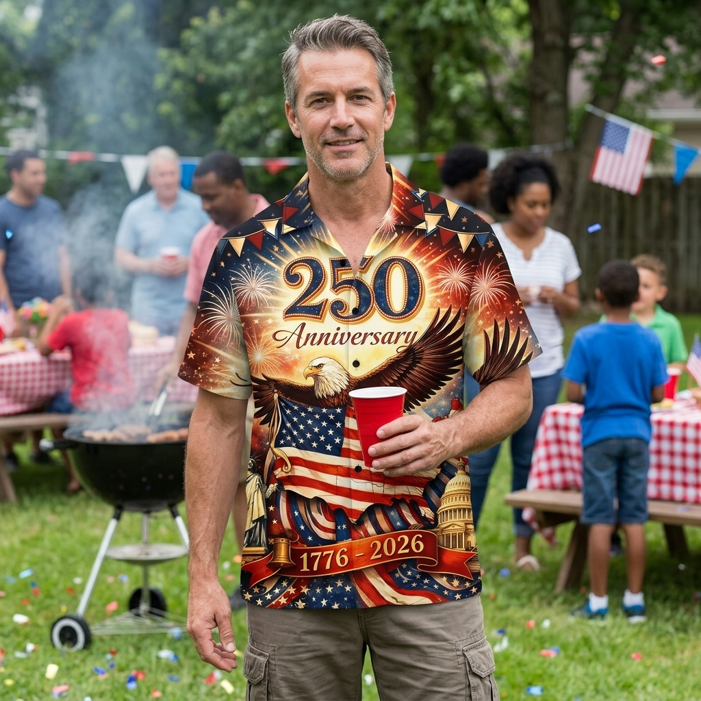 US 250th Anniversary 1776 2026 Map Flag Eagle Fireworks - Hawaiian Shirt - Patriotic Gift For Dad - image 3