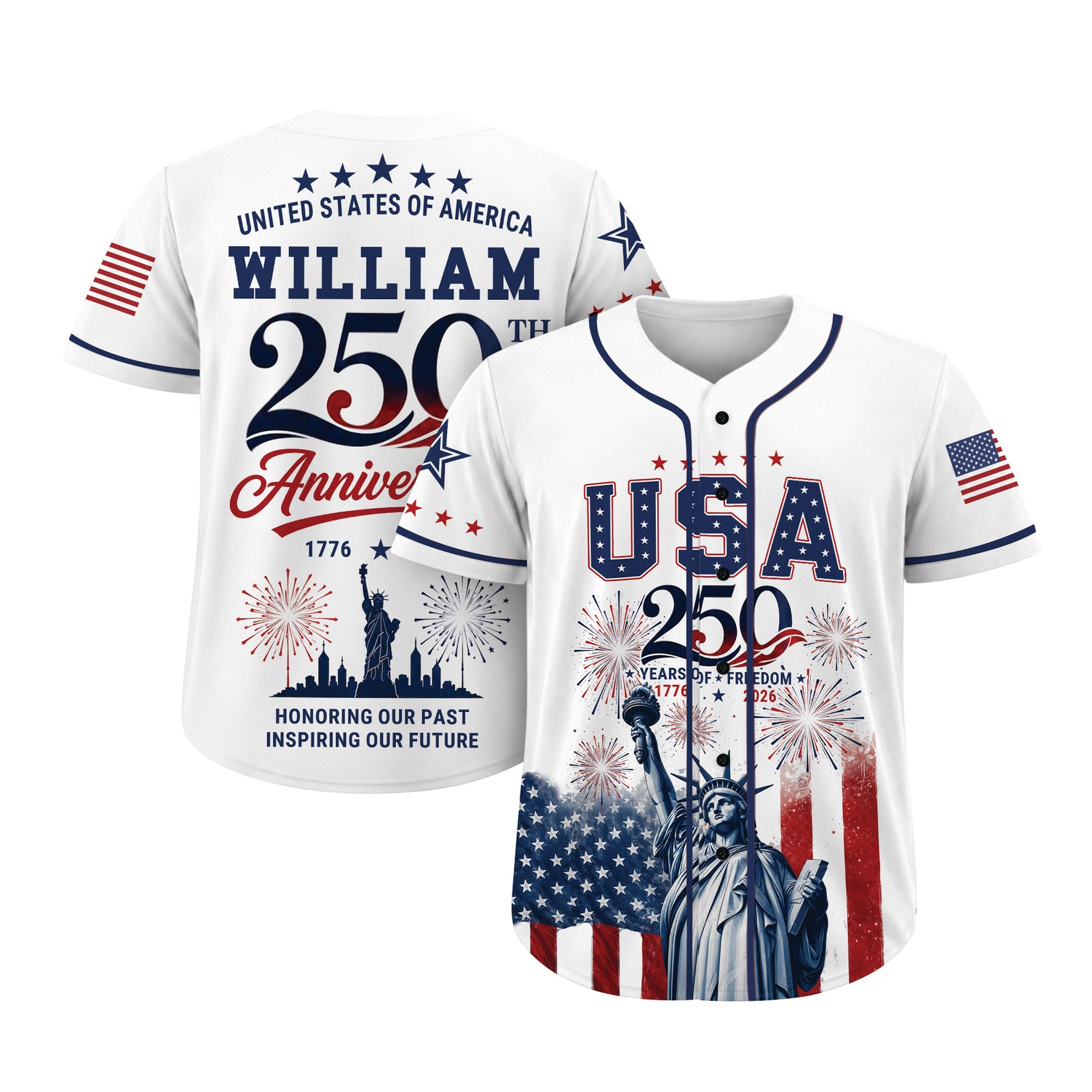 Inspiring Our Future US 250th Anniversary - Personalized Baseball Jersey - Gift For Patriots - image 3